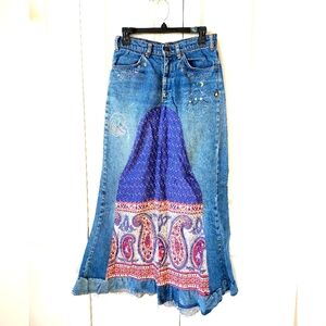 Orange Tab Levi Denim Altered‎ Embroidered Hippie Skirt 28" waist 1960s 1970s